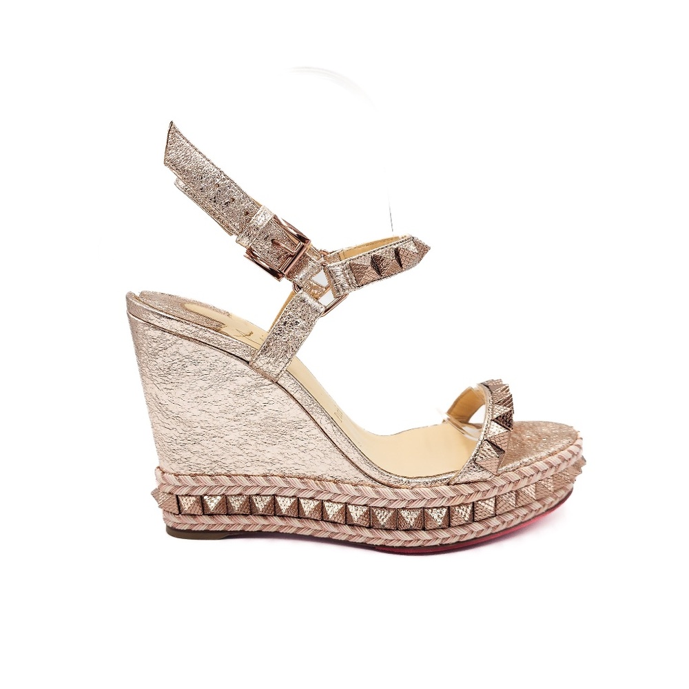 Christian Louboutin Metallic Rose Gold Studded Espadrille Platform Sandals EU 39